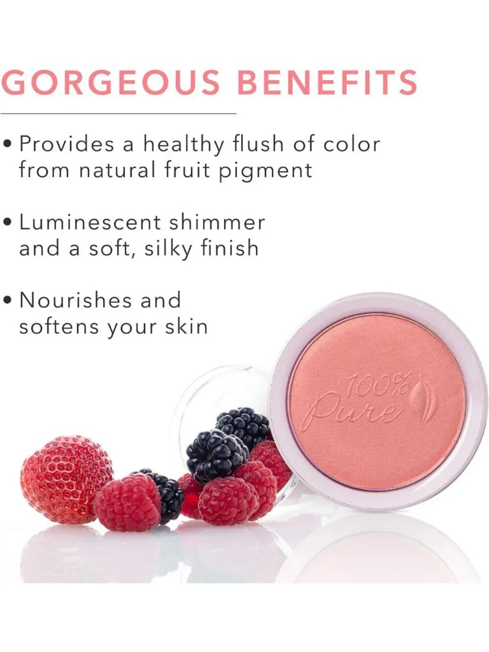 Natural Powder Blush - Soft Shimmery Light Coral, Nourishing Rosehip Oil & Cocoa
